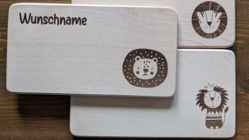 Frühstücksbretter / Kinderbretter aus Holz / Tiere Löwen / graviert und personalisiert
