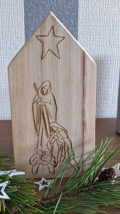 Holzhäuser graviert: Heilige Nacht, Krippe, Jesus Geburt