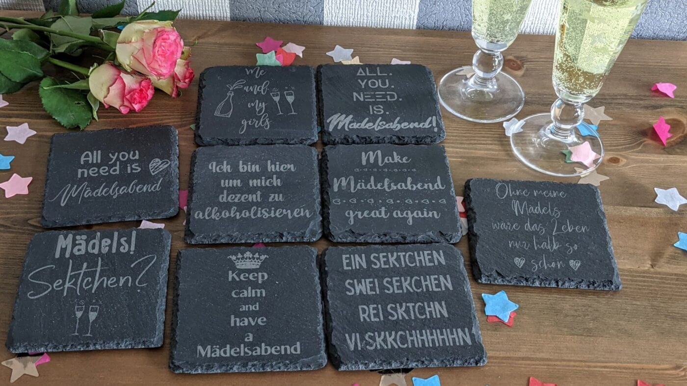 Sprüche Mädelsabend Untersetzer mit lustigen Sprüchen, Weisheiten und