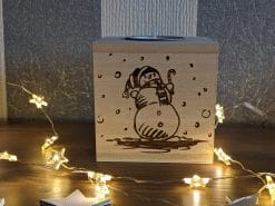 Teelichtwuerfel aus Holz, weihnachtliche Motive, Schneemann